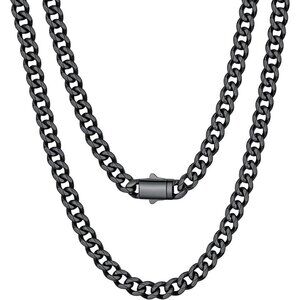 Men's 6MM Width-Black Stainless Steel Miami Cuban Curb Link Chain Necklace